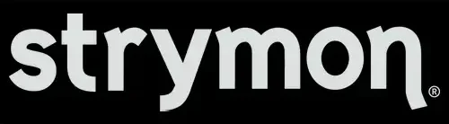 Strymon logo, white text on black background
