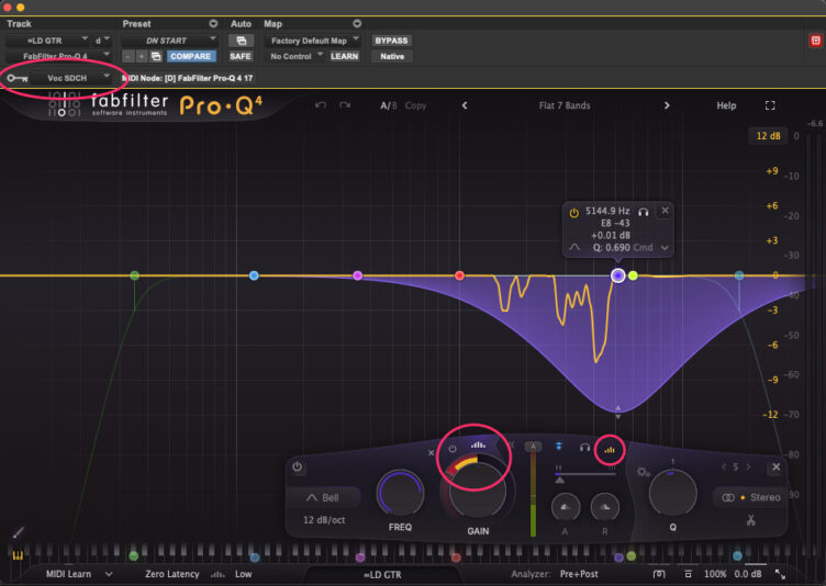 Fabfilter Pro-Q 4 - Spectral Mode with vocal sidechain